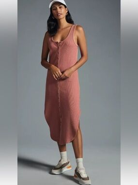 Daily Practice by Anthropologie Waffle Knit Button-Front Midi Dress